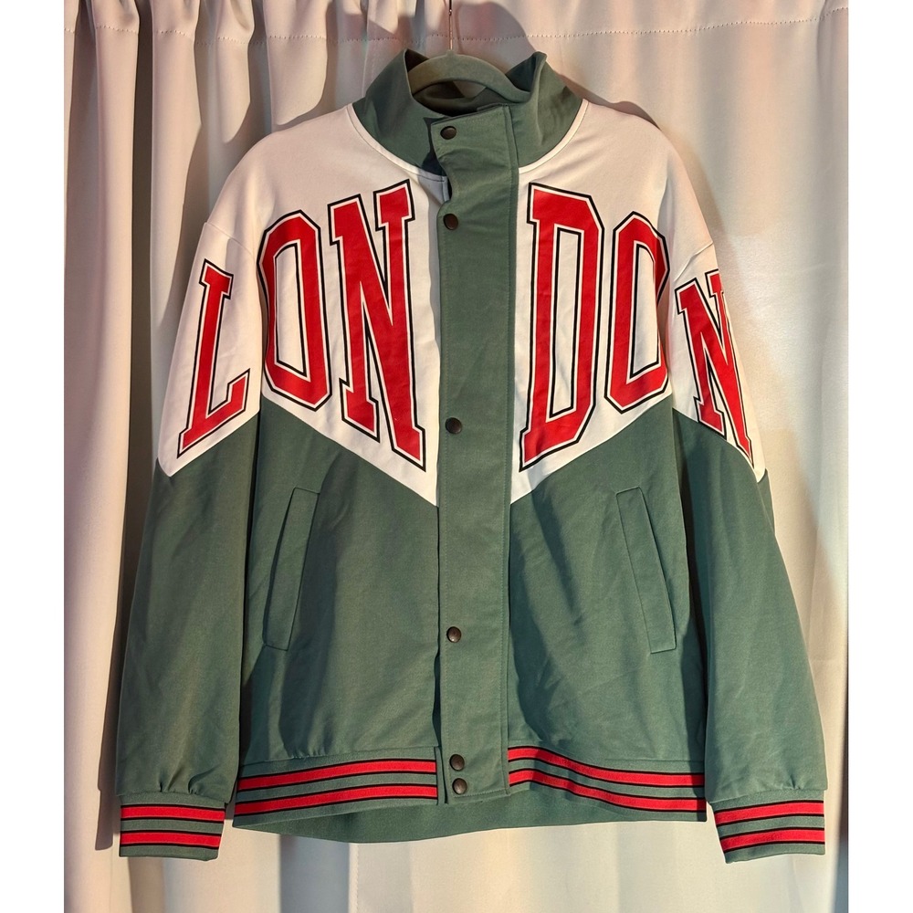 Manfinity London Varsity Bomber Jacket Mens Medium Green White Red Streetwear